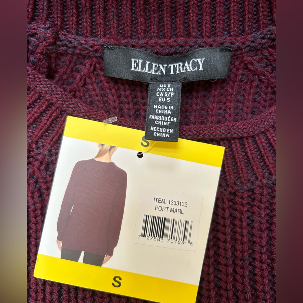 Ellen Tracy Women's PortMarl Sweater, deep burgandy. Small. New, never worn.